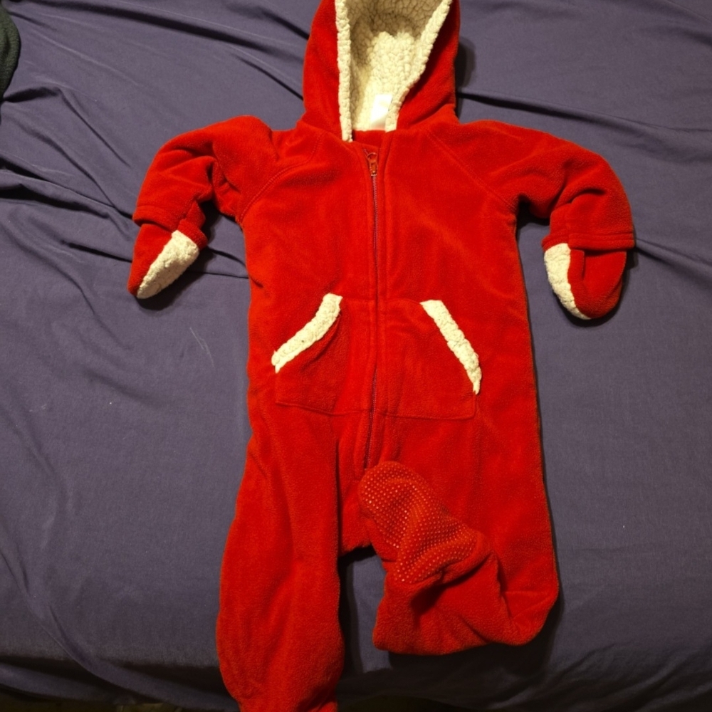 Old Navy Red Fleece Hooded Footie